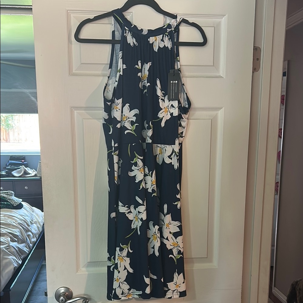 Floral Sleeveless Blue Dress